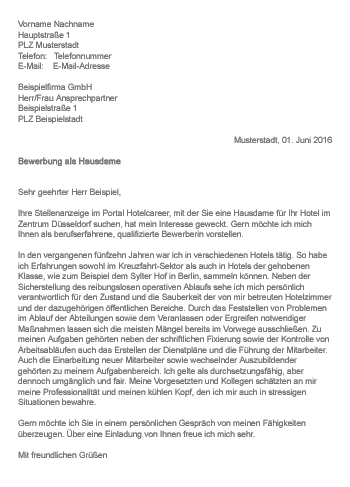 Bewerbungsschreiben Hausdame