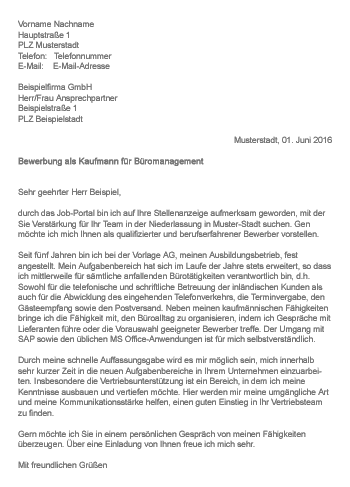 Bewerbung als Kauffrau für Büromanagement