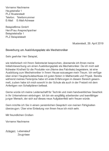 Musteranschreiben Fur Kfz Mechatroniker In Monster De